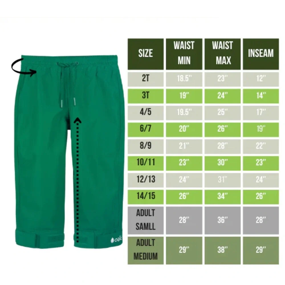 Oaki Kids Waterproof Rain Trail Pants Unisex 10/11 Black Ripstop Adjustable